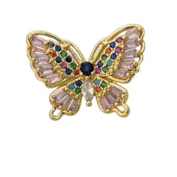 18k Gold Plated Pink Cubic Zirconia adjustable butterfly Ring. Anillo Mariposa - Picture 7 of 7